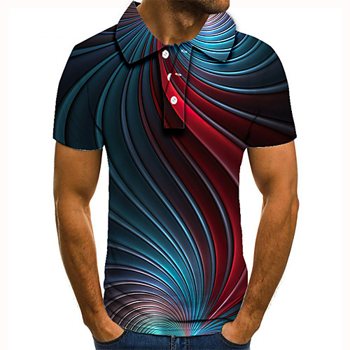 

Men's Golf Shirt Tennis Shirt 3D Print Geometry Button-Down Short Sleeve Street Tops Casual Fashion Cool Blue / Sports