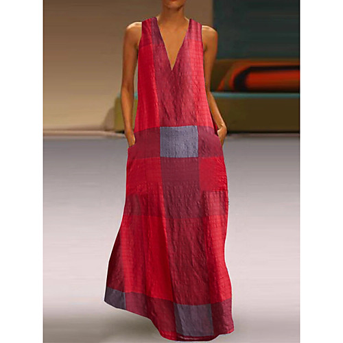 

Women's Shift Dress Maxi long Dress Sleeveless Color Block Spring Summer V Neck Elegant & Luxurious 2021 M L XL 2XL 3XL 4XL 5XL