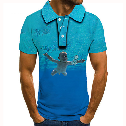 

Men's Golf Shirt Tennis Shirt 3D Print Graphic Prints Human Button-Down Short Sleeve Street Tops Casual Fashion Cool Blue / Sports