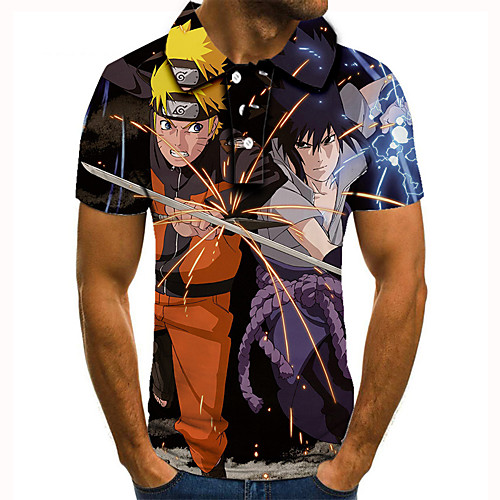 

Men's Golf Shirt 3D Print Anime Graphic Prints Button-Down Short Sleeve Street Tops Casual Fashion Cool Black / Sports