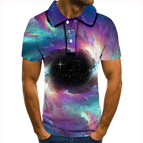 

Men's Golf Shirt 3D Print Graphic Prints Starry Sky Button-Down Short Sleeve Street Tops Casual Fashion Cool Blue / Sports