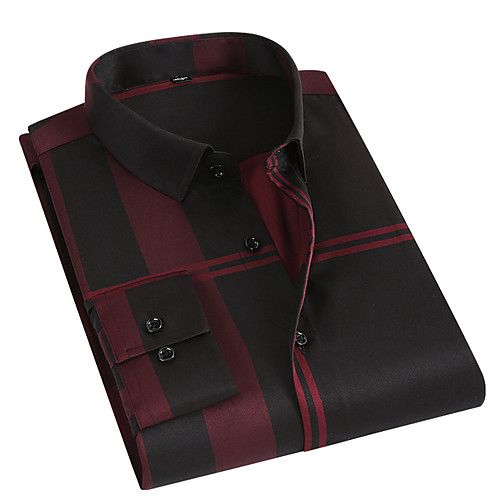 

Men's Shirt non-printing Striped Long Sleeve Daily Tops Business Basic Button Down Collar Gray / Navy Blue Red / Work