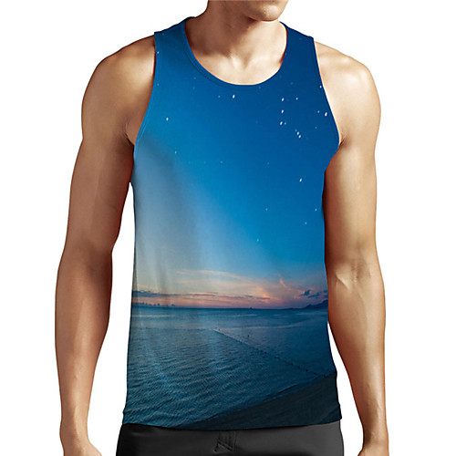 

Men's Unisex Tank Top Undershirt 3D Print Scenery Graphic Prints Plus Size Print Sleeveless Casual Tops Basic Designer Big and Tall Blue