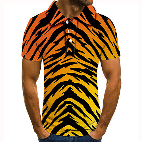 

Men's Golf Shirt Tennis Shirt 3D Print Striped Button-Down Short Sleeve Street Tops Casual Fashion Cool Yellow / Sports