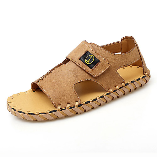 

Men's Sandals Crochet Leather Shoes Flat Sandals Sporty Casual Beach Daily Outdoor Water Shoes Walking Shoes Nappa Leather Cowhide Breathable Handmade Non-slipping Booties / Ankle Boots Black Khaki