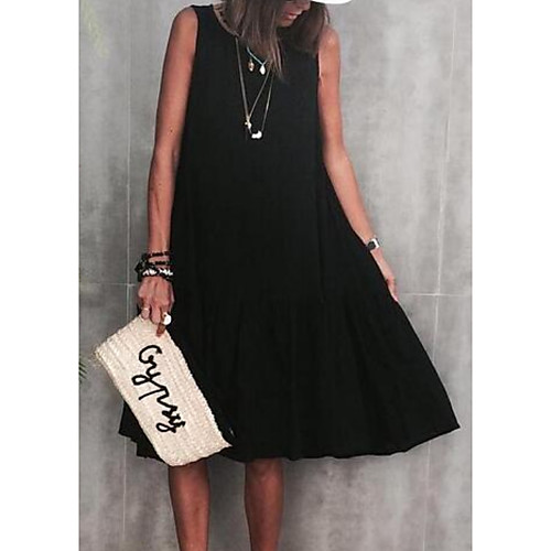 

Women's A Line Dress Knee Length Dress Blushing Pink Black Sleeveless Solid Color Fall Summer Round Neck Elegant Casual 2021 S M L XL XXL