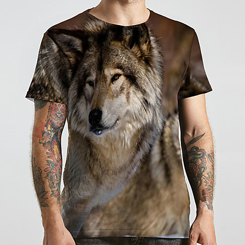

Men's Unisex Tee T shirt Shirt 3D Print Graphic Prints Wolf Plus Size Print Short Sleeve Casual Tops Basic Designer Big and Tall Round Neck Brown / Summer