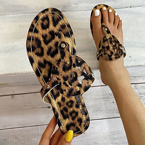 

Women's Sandals Flat Heel Round Toe PU Leopard Leopard