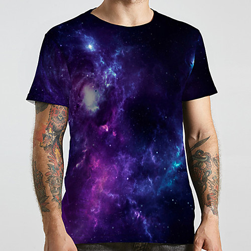 

Men's Unisex Tee T shirt 3D Print Galaxy Graphic Prints Plus Size Print Short Sleeve Casual Tops Basic Designer Big and Tall Purple