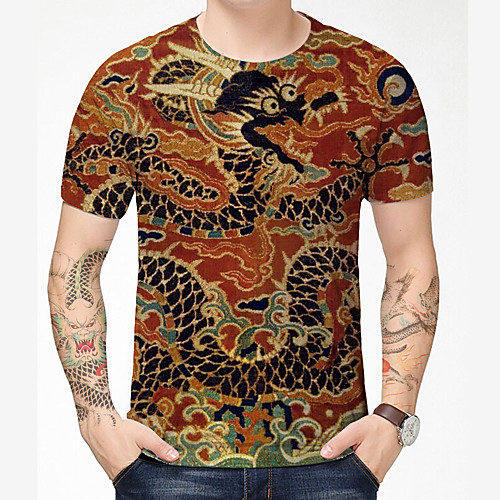 

Men's T shirt Shirt 3D Print Dragon Graphic Graphic Prints 3D Print Short Sleeve Daily Tops Chinese Style Casual Round Neck Orange / Summer