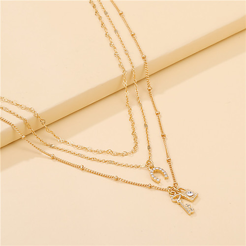 

choker retro simple three-layer chain necklace female clavicle chain short necklace key lock pendant