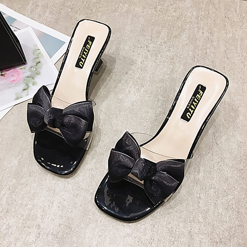 

Women's Heels Heeled Mules Pumps PVC Solid Colored Almond Black