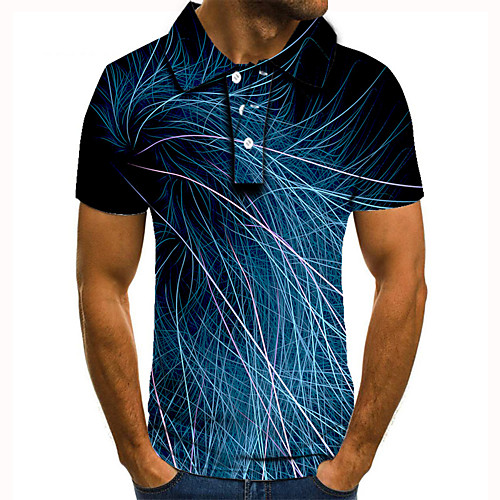 

Men's Golf Shirt Tennis Shirt 3D Print Graphic Prints Linear Button-Down Short Sleeve Street Tops Casual Fashion Cool Blue / Sports