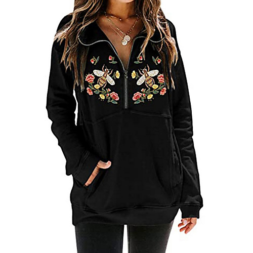 

Women's Jacket Daily Spring Long Coat Regular Fit Sporty Casual Jacket Long Sleeve Floral Oversized Black