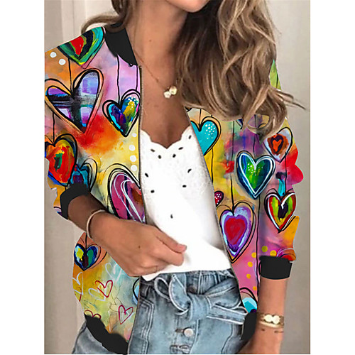 

Women's Jacket Daily Fall Spring Regular Coat V Neck Regular Fit Sporty Casual Jacket Long Sleeve Print Print Red / Holiday