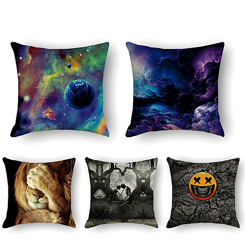 

Cushion Cover 5PCS Faux Linen Soft Print Square Throw Pillow Cover Cushion Case Pillowcase for Sofa Bedroom 45 x 45 cm (18 x 18 Inch) Superior Quality Mashine Washable