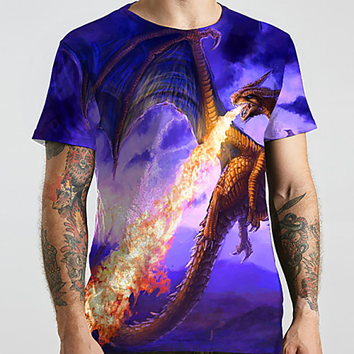 

Men's Unisex Tee T shirt Shirt 3D Print Dragon Graphic Prints Animal Plus Size Print Short Sleeve Casual Tops Basic Designer Big and Tall Round Neck Purple / Summer