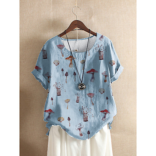 

Women's Blouse Shirt Graphic Print Round Neck Basic Streetwear Tops White Blue Green