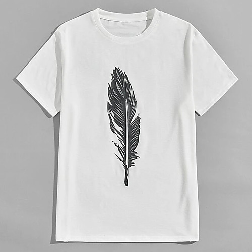 

Men's Unisex Tee T shirt Hot Stamping Graphic Prints Feather Plus Size Print Short Sleeve Casual Tops 100% Cotton Basic Designer Big and Tall White