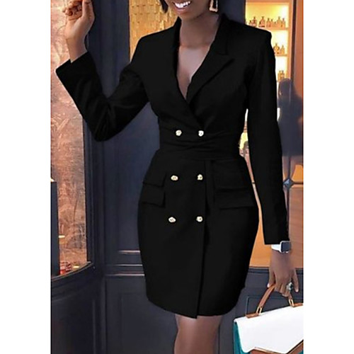 

Women's A Line Dress Knee Length Dress Black Long Sleeve Solid Color Color Block Summer V Neck Casual 2021 S M L XL / Chiffon
