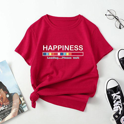 

Women's T shirt Color Gradient Letter Print Round Neck Tops Cotton Basic Basic Top Black Blue Red