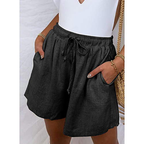 

Women's Basic Chino Comfort Daily Weekend Shorts Pants Plain Short Pocket Elastic Drawstring Design White Black