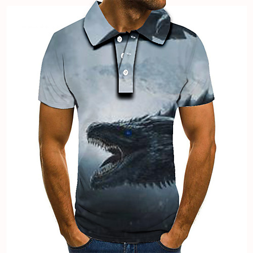 

Men's Golf Shirt Tennis Shirt 3D Print Graphic Prints Monster Animal Button-Down Short Sleeve Street Tops Casual Fashion Cool Blue / Sports
