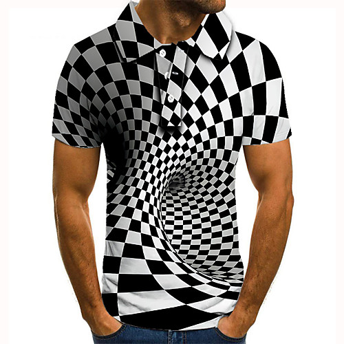 

Men's Golf Shirt Tennis Shirt 3D Print Check 3D Graphic Prints Button-Down Short Sleeve Street Tops Casual Fashion Cool Black / Sports