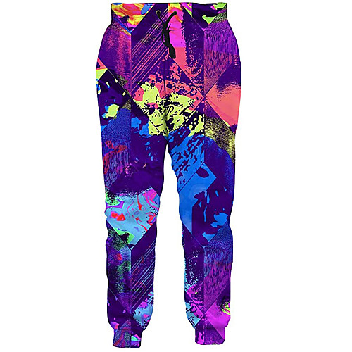 

Men's Casual Athleisure Daily Sports Jogger Pants Sweatpants Pants Color Block Abstract Full Length 3D Print Drawstring Pocket Purple