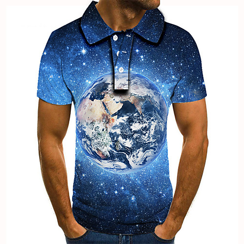 

Men's Golf Shirt Tennis Shirt 3D Print Graphic Prints Earth Button-Down Short Sleeve Street Tops Casual Fashion Cool Blue / Sports