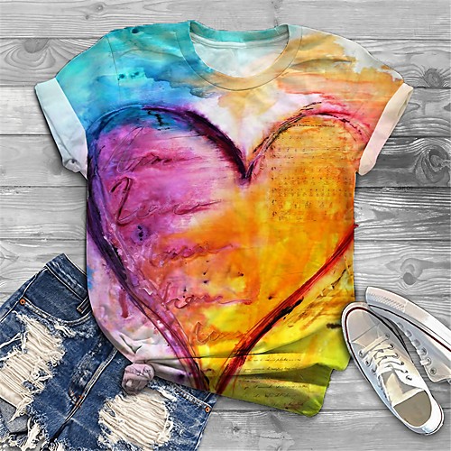 

Women's Plus Size Tops T shirt Graphic Heart Print Short Sleeve Crewneck Basic Blue Big Size XL XXL 3XL 4XL 5XL / Holiday