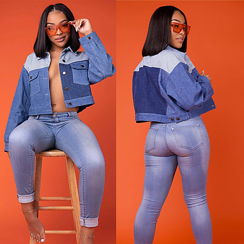 

new spot european and american wish cross-border ebay amazon personality stitching casual denim jacket women