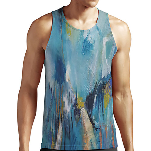 

Men's Unisex Tank Top Undershirt Shirt 3D Print Abstract Graphic Prints Plus Size Print Sleeveless Casual Tops Basic Designer Big and Tall Round Neck Blue / Summer