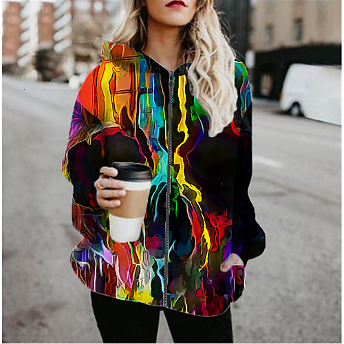 

Women's Jacket Daily Fall Spring Regular Coat Regular Fit Casual Jacket Long Sleeve Color Block Print Black / Holiday