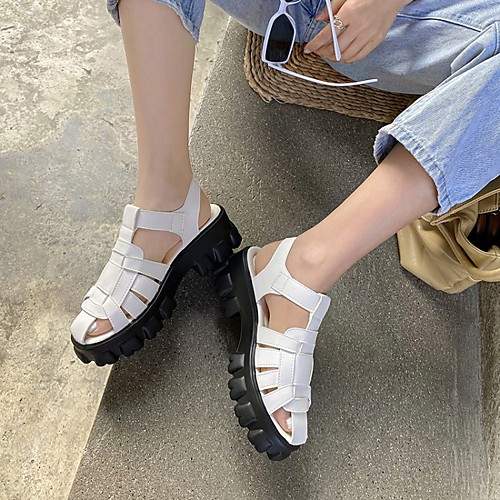 

Women's Sandals Sporty Sandals Platform Round Toe PU Synthetics White Black