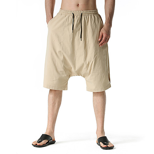 

Men's Chino Boho Outdoor Sports Loose Casual Home Harem Loose Wide Leg Chinos Pants Solid Color Knee Length Black Khaki Navy Blue Gray / Summer