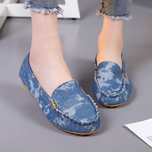 

Women's Loafers & Slip-Ons Flat Heel Round Toe Denim Solid Colored White Blue