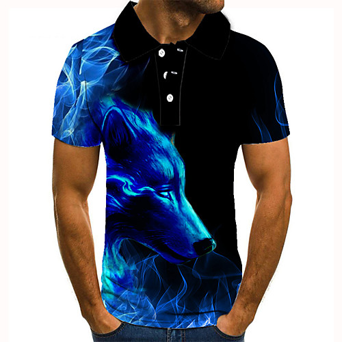 

Men's Golf Shirt Tennis Shirt 3D Print Fox Animal Button-Down Short Sleeve Street Tops Casual Fashion Cool Blue / Sports