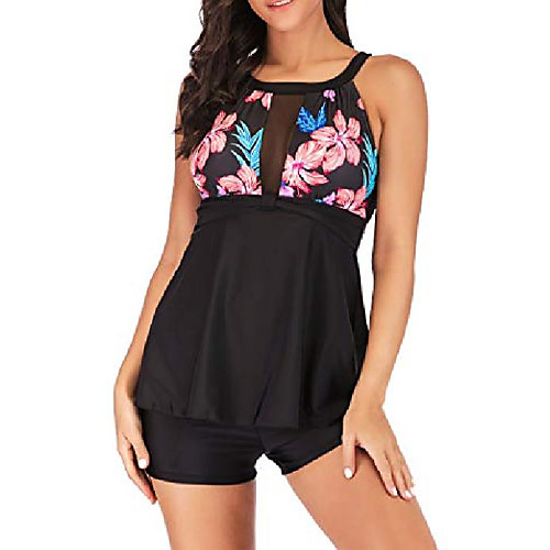 

Women's One Piece Swim Dress Swimsuit Cut Out Mesh Floral Solid Color Black flower Wave flower Ink flower Laser Big orange flower Plus Size Swimwear Bathing Suits Bohemian Sexy