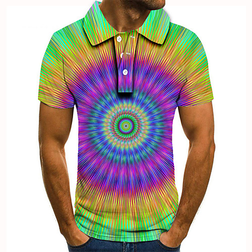 

Men's Golf Shirt Tennis Shirt 3D Print 3D Graphic Prints Linear Button-Down Short Sleeve Street Tops Casual Fashion Cool Yellow / Sports