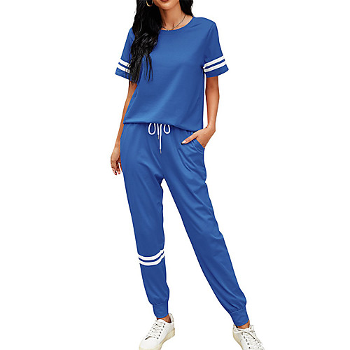 

Women's Basic Streetwear Striped Vacation Casual / Daily Two Piece Set Tracksuit T shirt Loungewear Jogger Pants Drawstring Tops