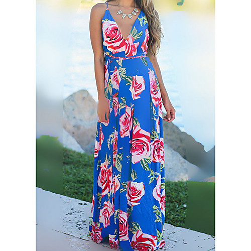 

Women's Strap Dress Maxi long Dress Multicolor_1 Blue Purple Yellow Blushing Pink Army Green Camel Green Dusty Blue Royal Blue Sleeveless Floral Striped Print Summer Elegant Casual 2021 S M L XL XXL