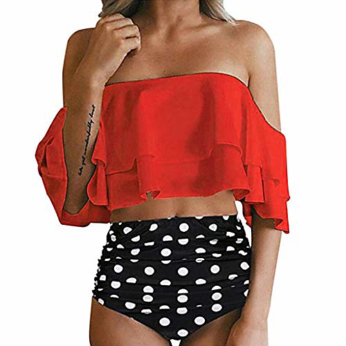 

beachwear for women 2 piece size plus size sexy ladies off shoulder printed high waisted push-up padded cami short set bathing swimwear swimsuit red
