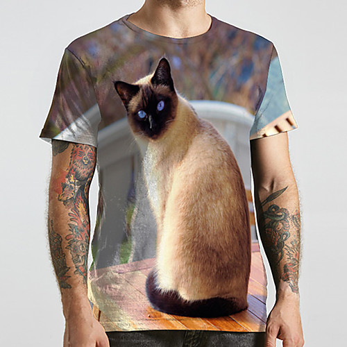 

Men's Unisex Tee T shirt 3D Print Cat Graphic Prints Animal Plus Size Print Short Sleeve Casual Tops Fashion Designer Big and Tall Gray