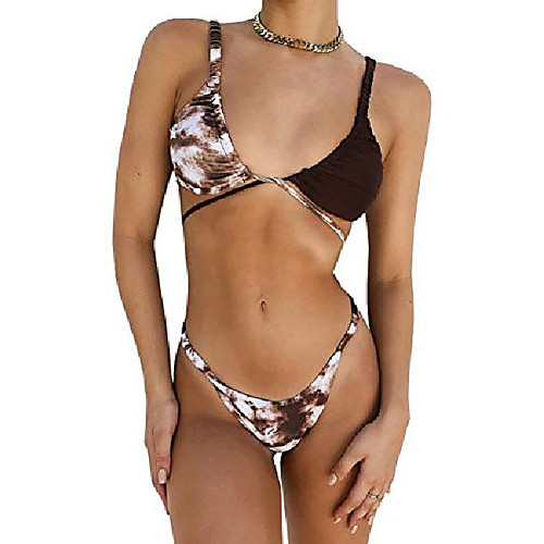 

ibiza vibe savipop tie dye bikini set contrast 2 way wear brazilian cheeky cut two piece swimsuits for women (brown, large)