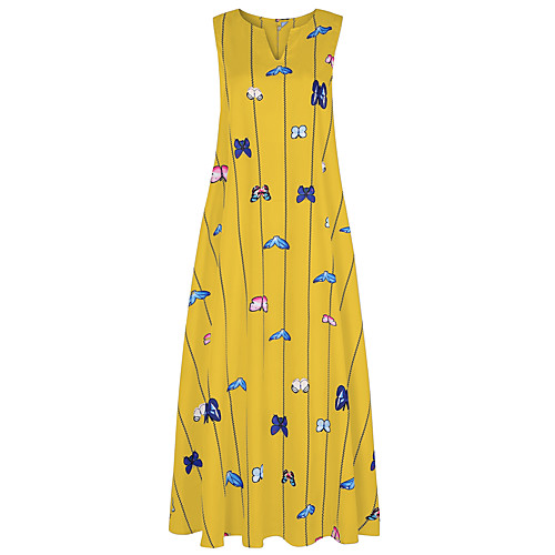 

Women's Swing Dress Maxi long Dress Blue Yellow Blushing Pink White Sleeveless Animal Print Summer V Neck Casual Loose 2021 S M L XL XXL 3XL 4XL 5XL