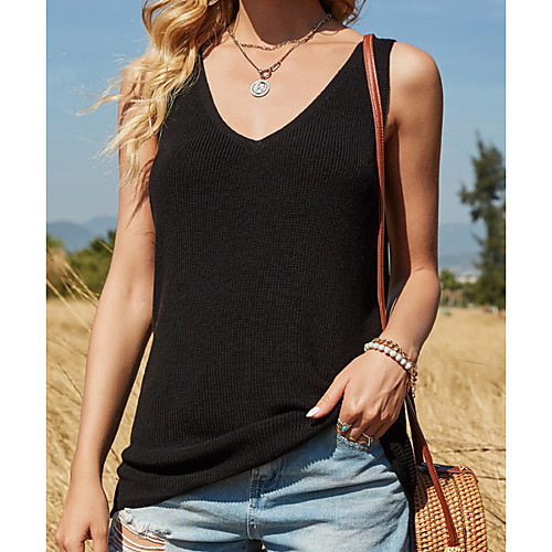 

Women's Solid Color Vest Cotton Sleeveless Sweater Cardigans U Neck Fall Spring Black Army Green Beige