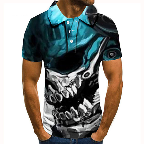 

Men's Golf Shirt 3D Print Graphic Prints Skull Button-Down Short Sleeve Street Tops Casual Fashion Cool Blue / Sports
