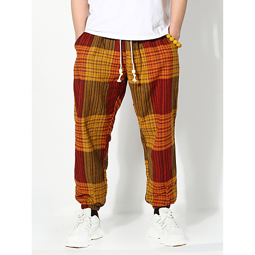 

Men's Folk Style Chino Chinos Pants Lattice Red