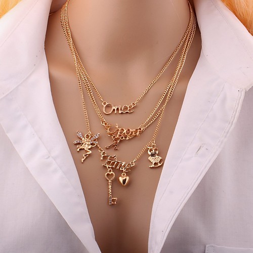 

Women's Layered Necklace Owl Letter Angel Modern Alloy Gold 36/40/42/45 cm Necklace Jewelry 1pc For Festival